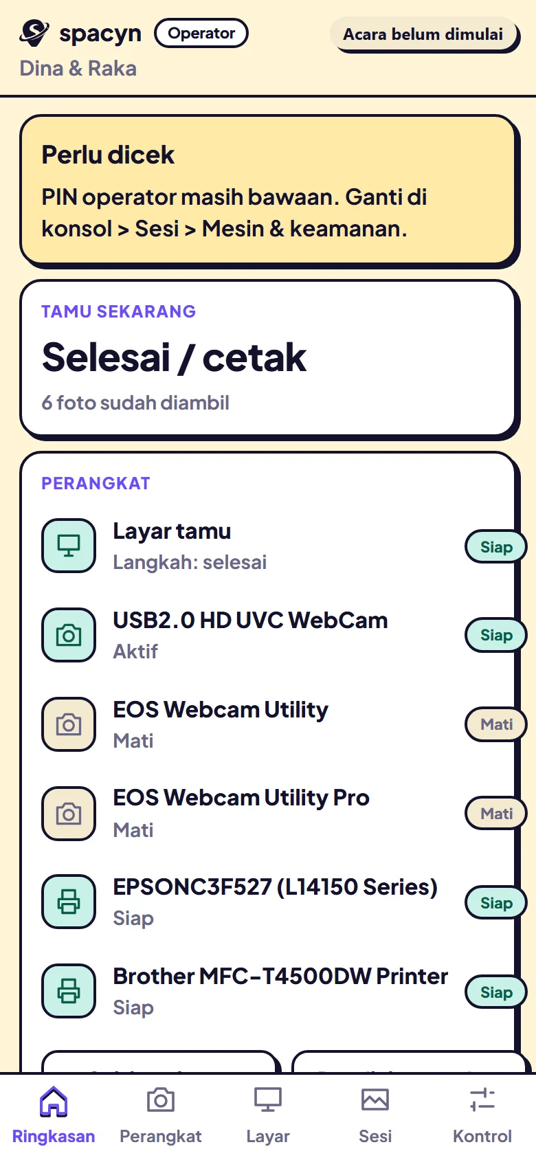 Layar operator asli di HP